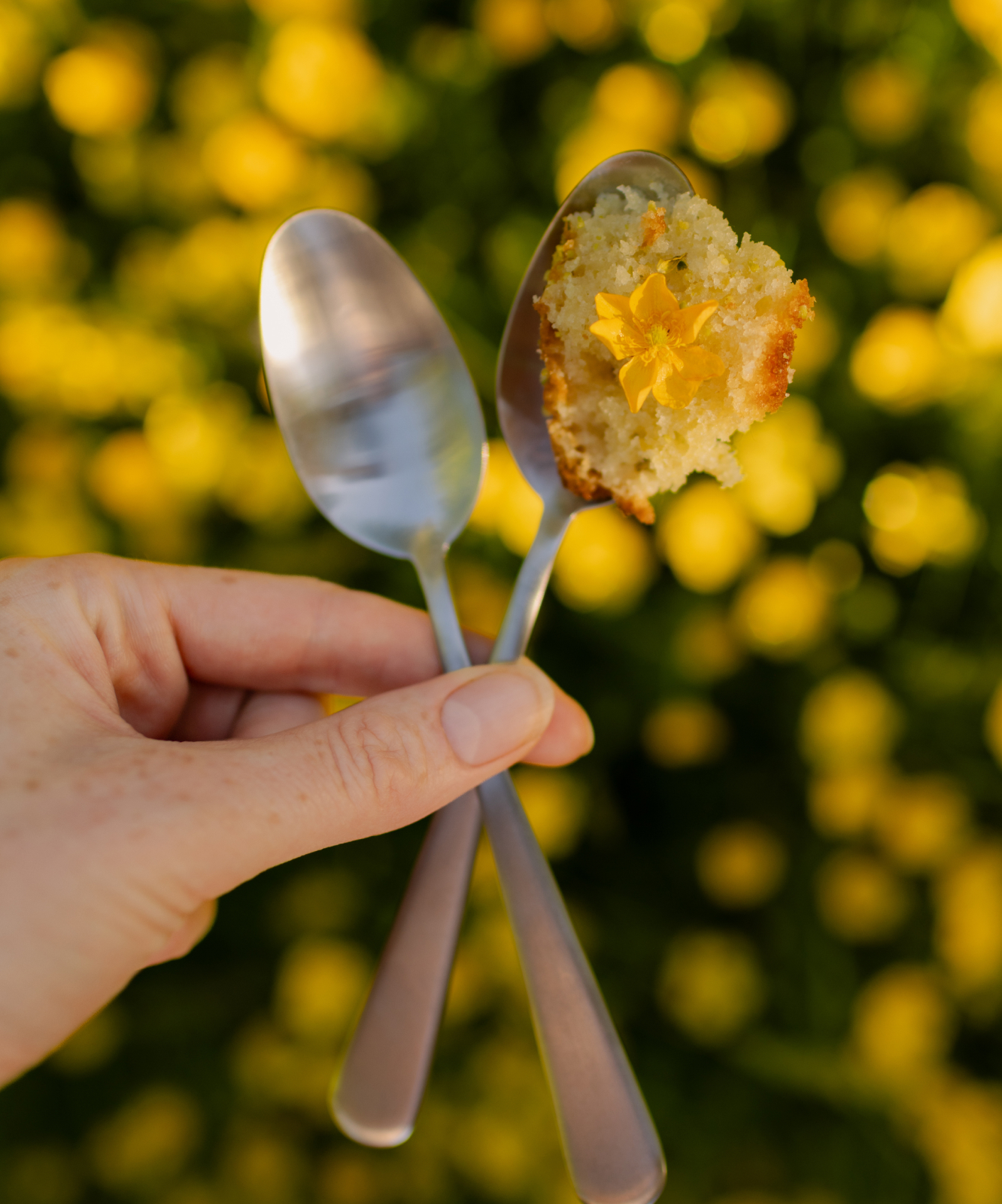 Two spoons in a hand
