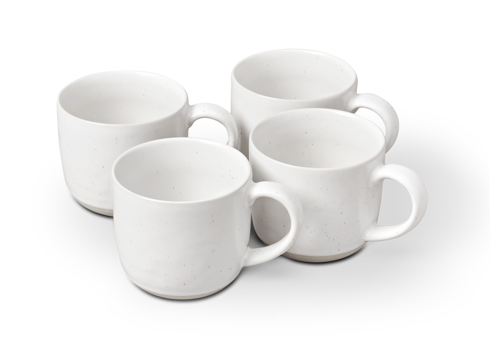 4 white mugs  on a transparent background.