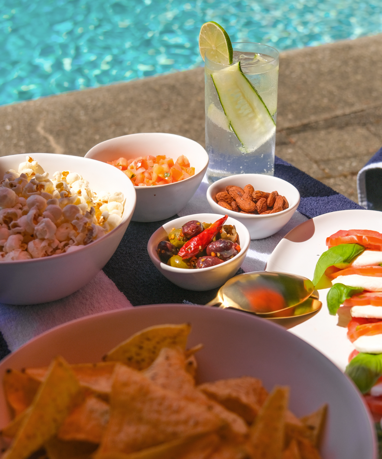 Delicious food is served by the pool