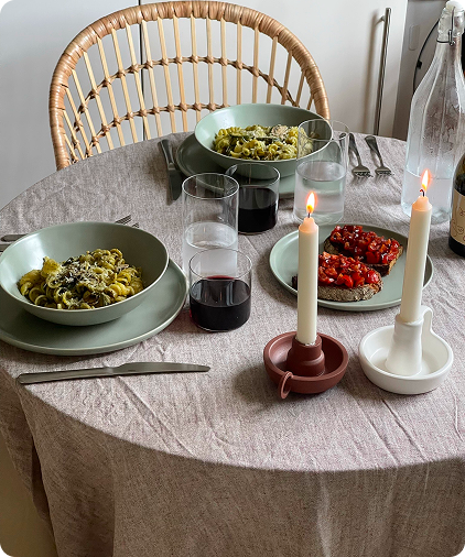 A beautifully set table for two