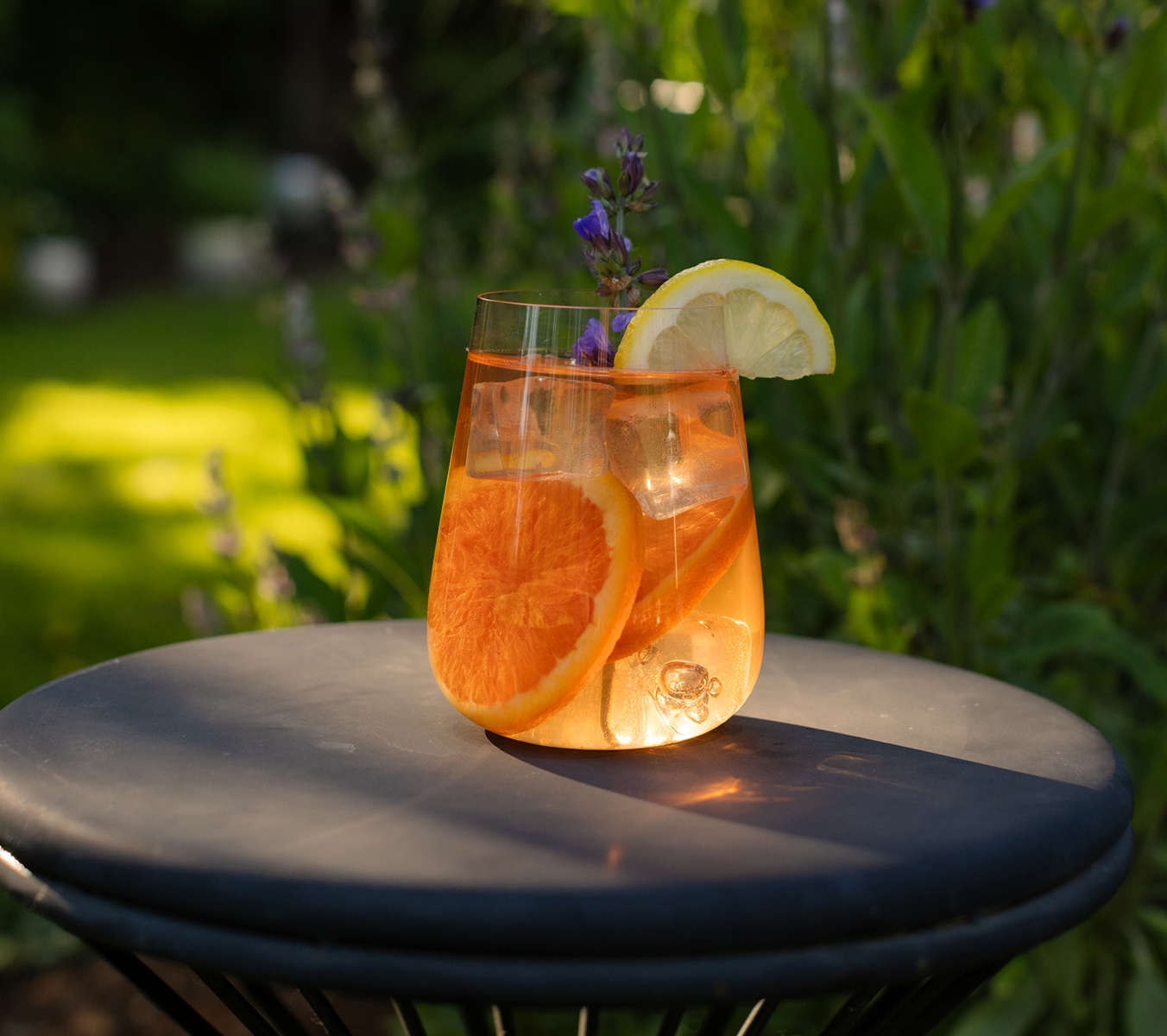 A fresh drink on a small table