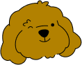 Cute cartoon dog face winking with a fluffy appearance.