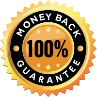 Gold seal with '100% Money Back Guarantee' text.