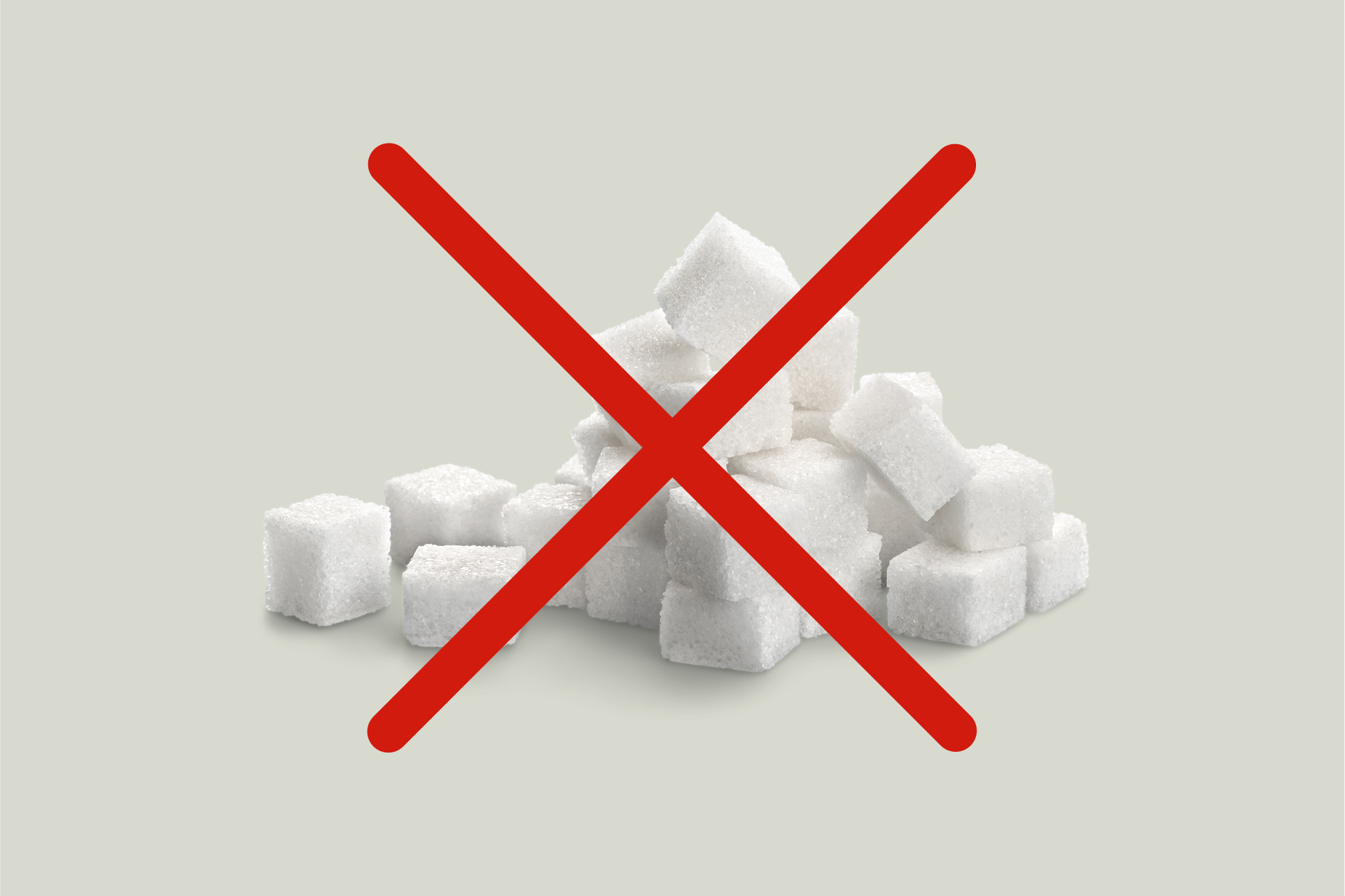 Pile of sugar cubes with a red cross over them.