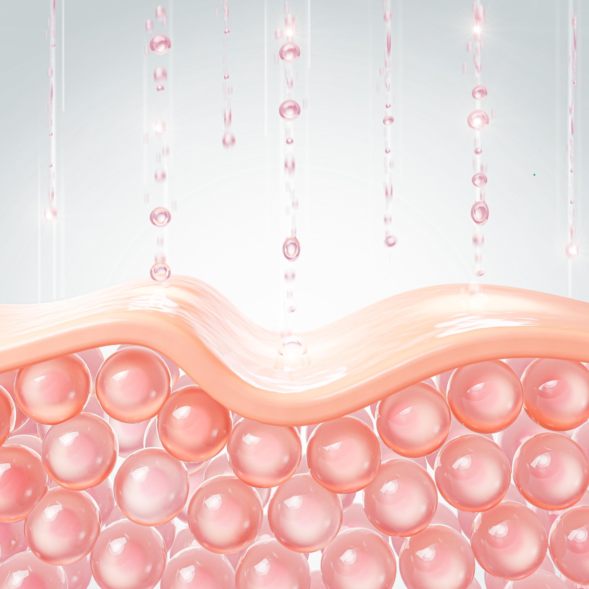 Illustration of skin layers with water droplets above.
