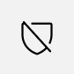 A line icon of a shield with a diagonal line through it on a light gray background.