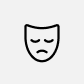 A simple line icon of a sad or tragedy theatrical mask on a gray background.