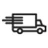 Simple black icon of a delivery truck with speed lines.