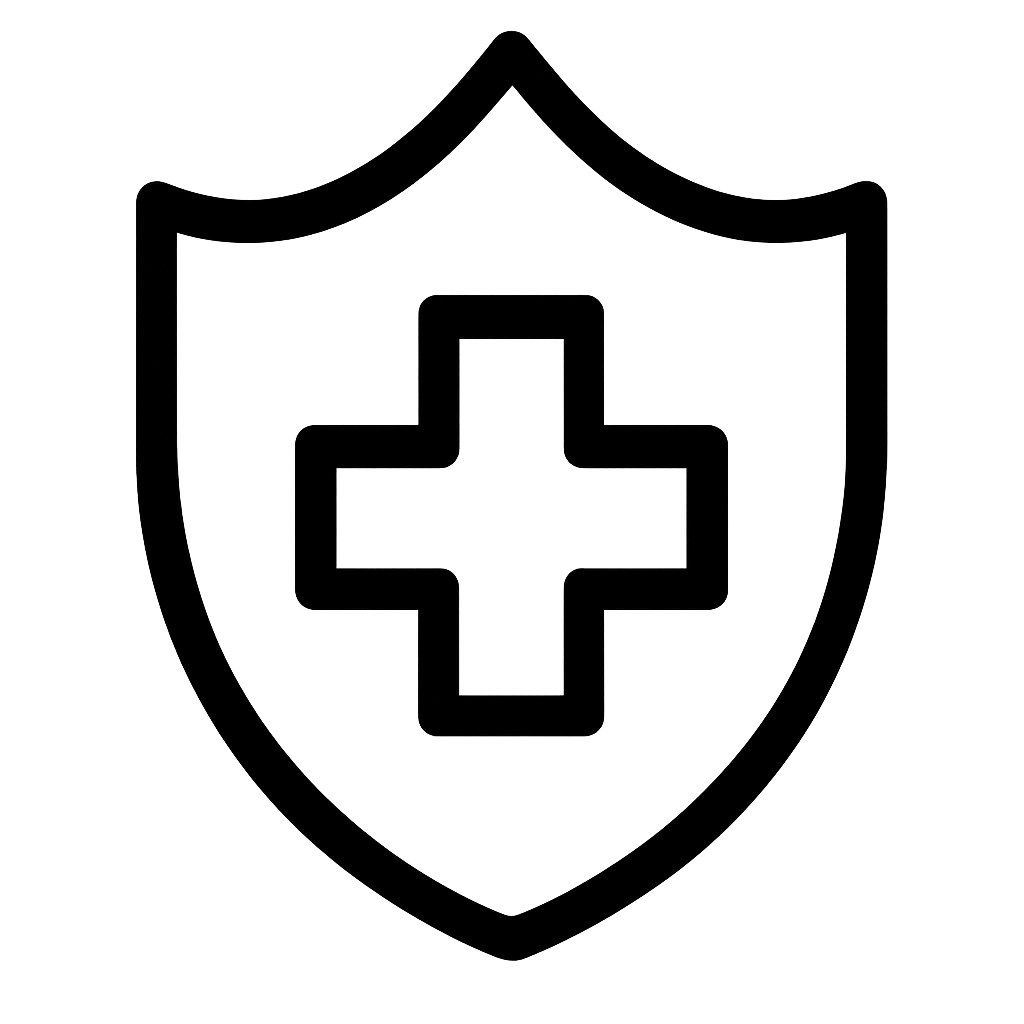 Black shield with a cross symbol on a dark background.