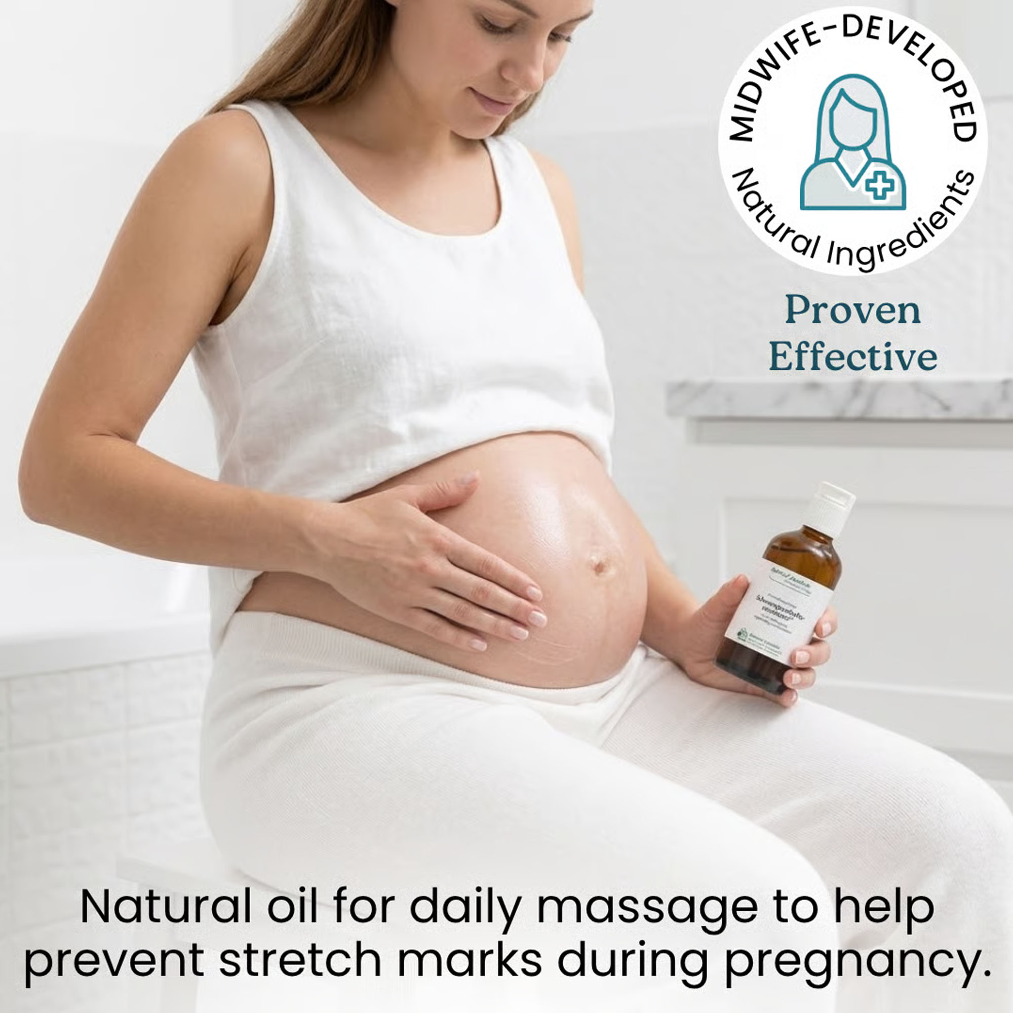 An ad for Folio nausema showing a distressed pregnant woman in a bathrobe and the product box.
