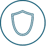 Simple line drawing of a shield inside a circle.