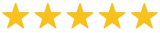Five gold stars in a row on a white background.