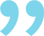 Blue quotation mark symbol on a transparent background.