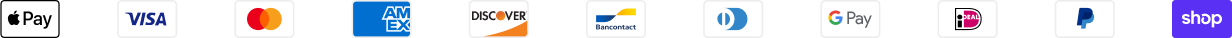 A row of logos for various payment methods, including Apple Pay, Visa, Mastercard, American Express, and PayPal.
