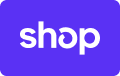 The word 'shop' in white lowercase letters on a purple background, with a stylized letter 'o'.
