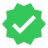 A pixelated green starburst icon with a black checkmark inside.