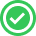 A green circular icon with a white border and a white checkmark in the center.