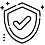 Black and white shield icon with a checkmark inside.