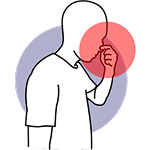 Illustration of a person holding their nose with a red circle at the nose.