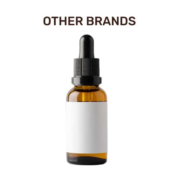 Amber dropper bottle with blank label, text 'Other Brands' above.