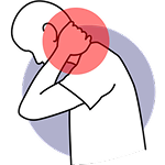 Illustration of a person clutching neck with red pain highlights.