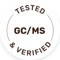 Circular badge with text 'TESTED GC/MS & VERIFIED'.