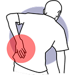 Illustration of person holding lower back with red pain indicator.