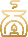 Outline of a candle burner with a flame and smoke.
