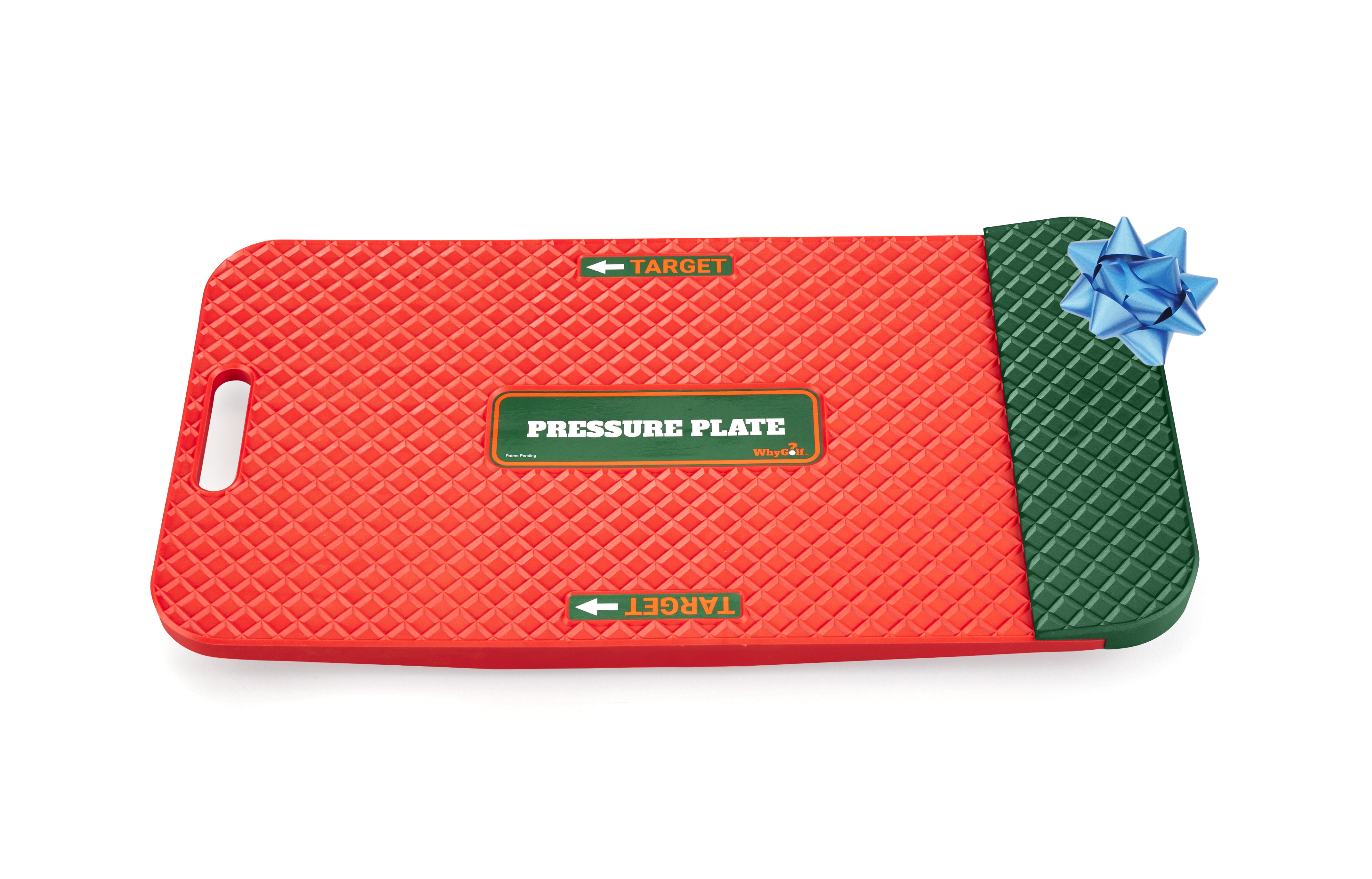 Red and green pressure plate with a blue bow.