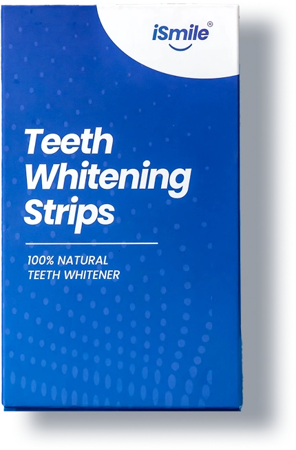 Blue box of teeth whitening strips with white text.