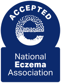 The National Eczema Association 'Accepted' seal, in blue and white.
