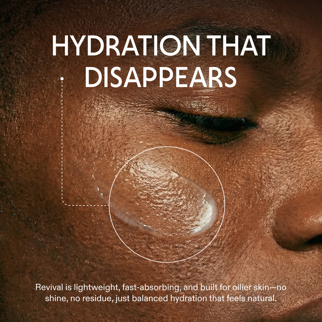A close-up of a person's cheek with a clear gel product applied to the skin.