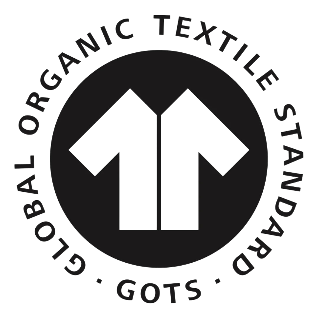 The Global Organic Textile Standard (GOTS) logo, featuring a stylized t-shirt inside a black circle.