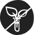 Black circle with plant and crossed-out tap symbol in white.