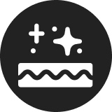 White wavy line and stars on a black circle background.