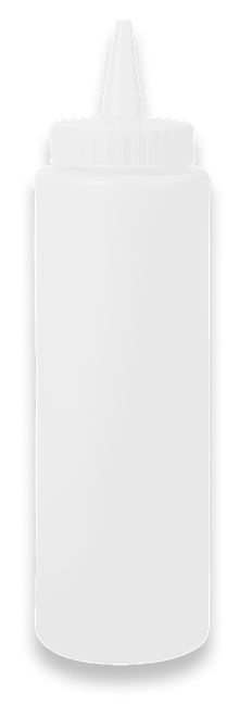 Plain white squeeze bottle with a pointed cap.