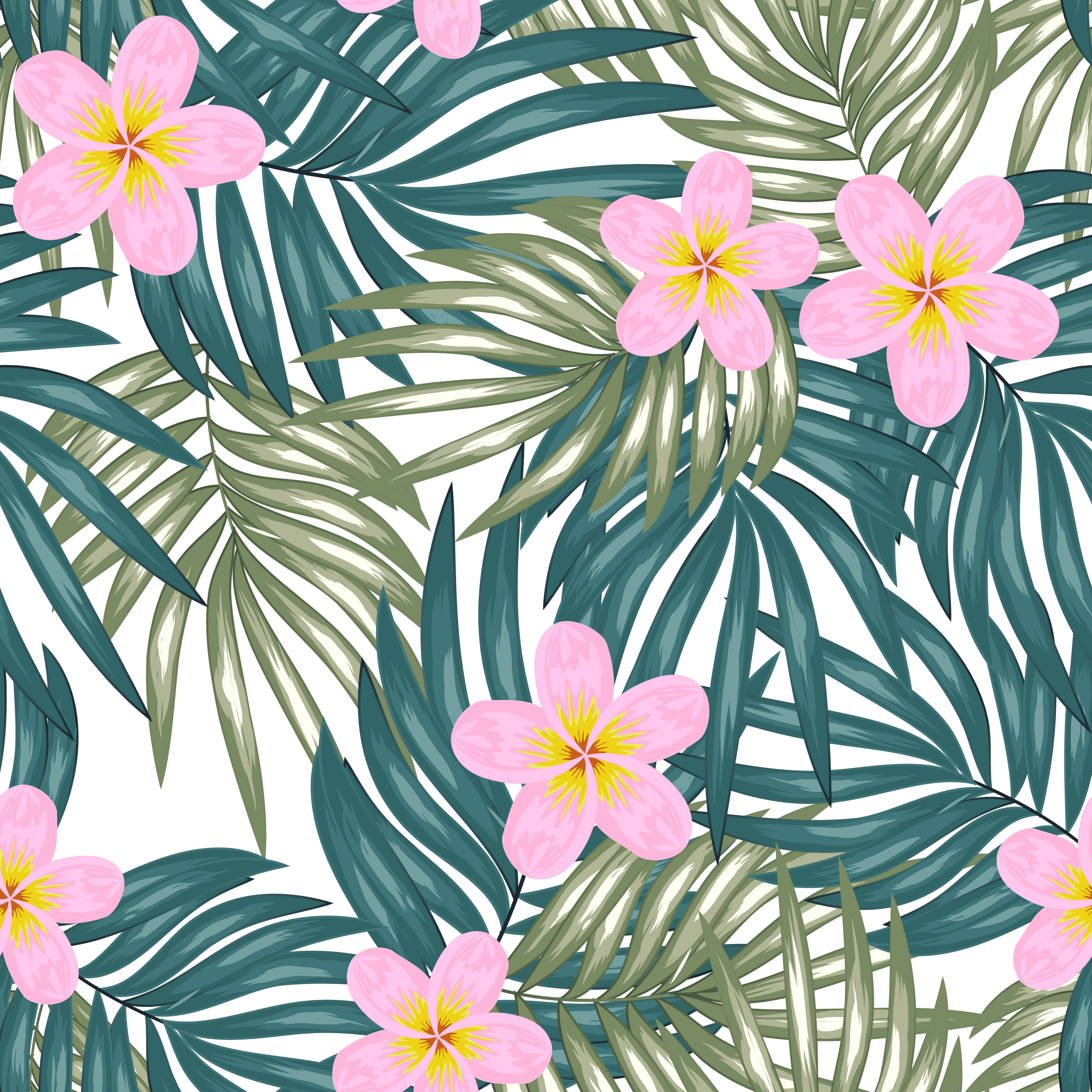 Illustration of pink flowers and green leaves on a white background.