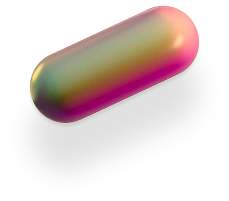A single, iridescent capsule with a pink and yellow gradient, on a green background casting a shadow.