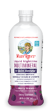 White bottle of liquid nighttime multimineral supplement with purple label.