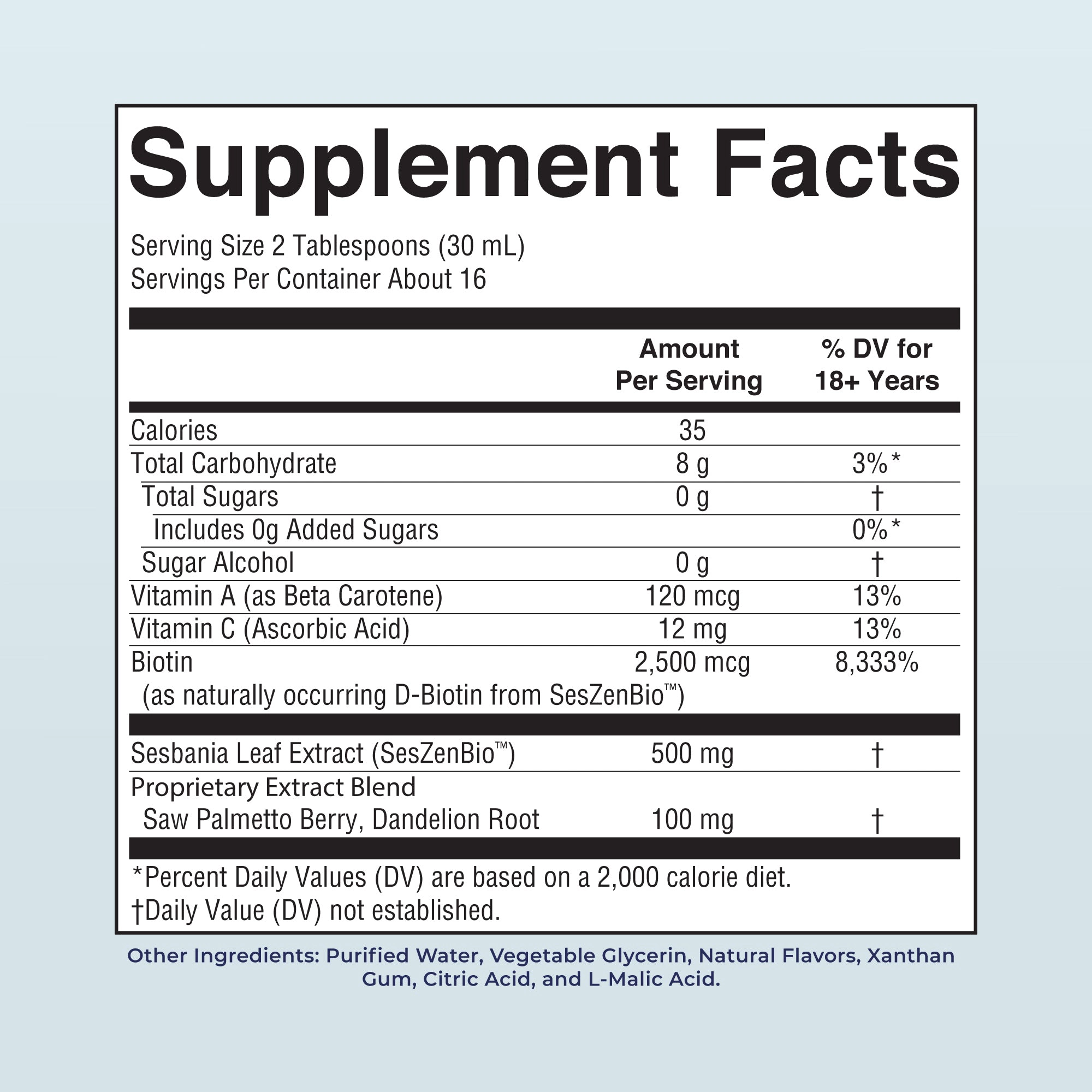 A Supplement Facts label listing the nutritional information and ingredients for a dietary product.