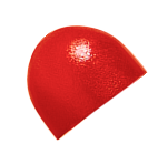 Red, shiny, semi-circular object on a white background.