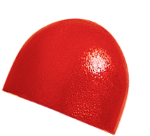 A shiny red dome-shaped object on a white background.