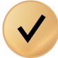 Gold medal with a black checkmark on it.
