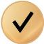 A gold circle with a black checkmark inside.