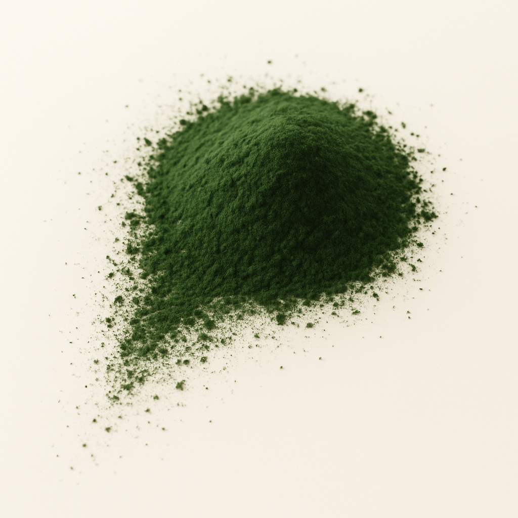 A pile of green powder on a white surface.