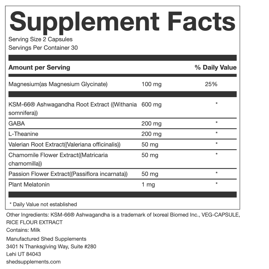 Supplement facts label listing ingredients and amounts per serving.