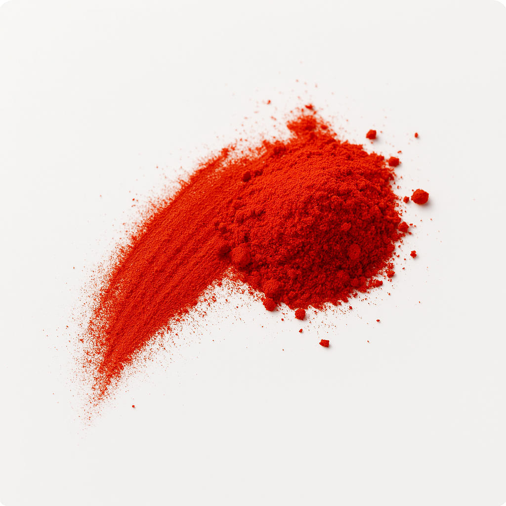 Pile of red powder on a white background.