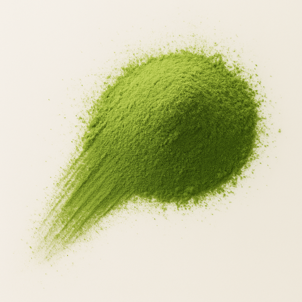A pile of green powder on a light background.