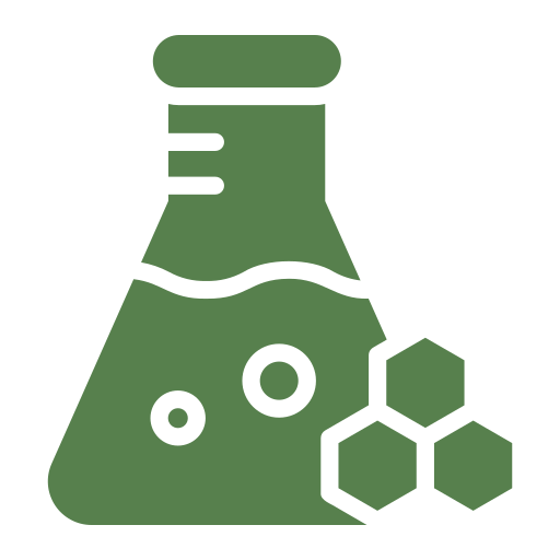 Green laboratory flask with hexagonal shapes.