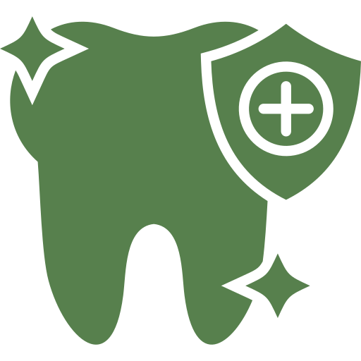 Green tooth icon with a shield and plus sign.
